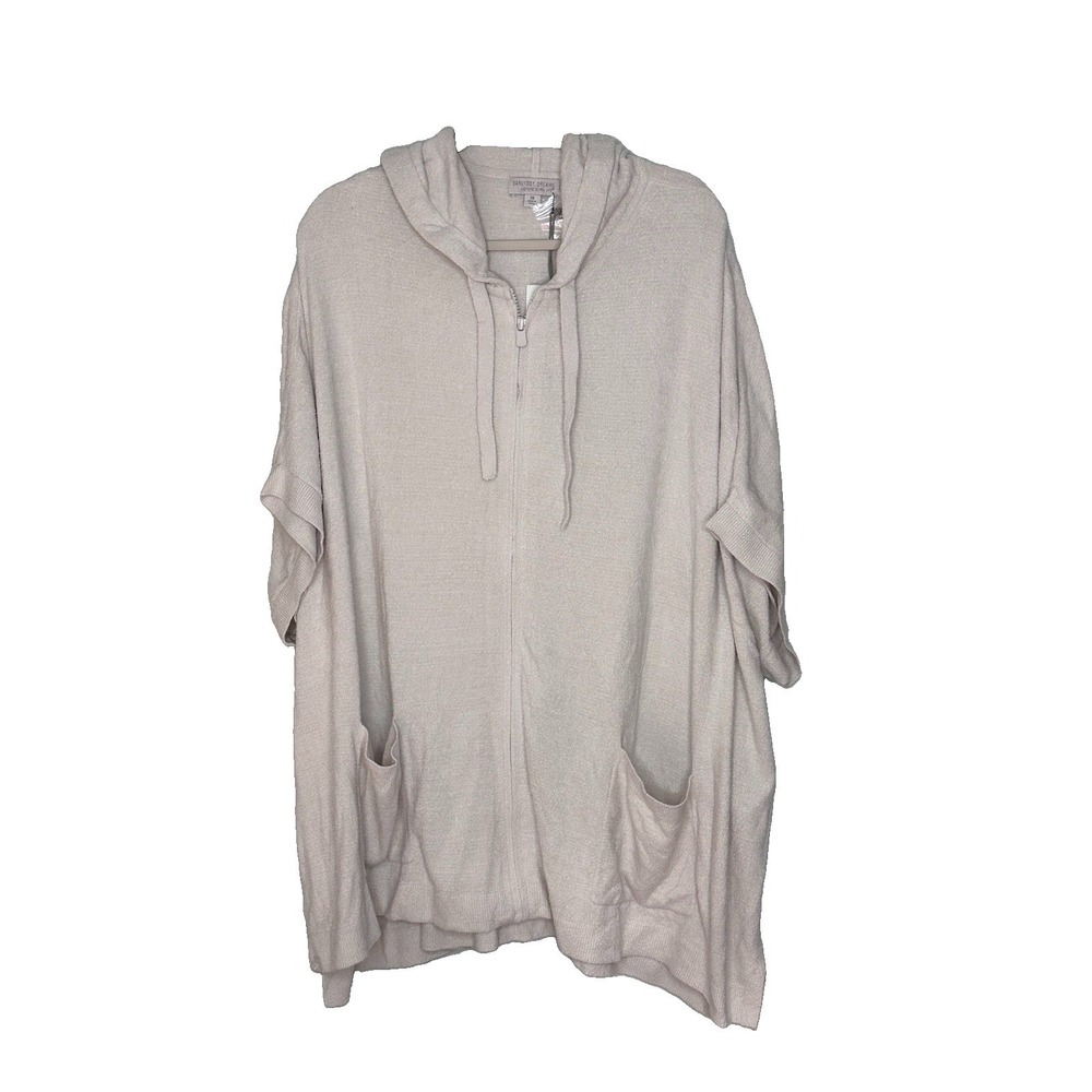 NWT Barefoot Dreams CozyChic Ultra Lite Short Sleeve Zip Up Hoodie Almond 3X